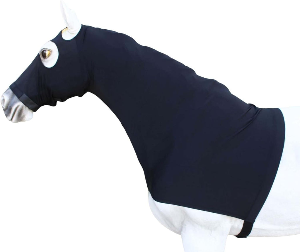 CHALLENGER Large Horse Comfort Stretch Spandex Neck Hood Mane Stay Black