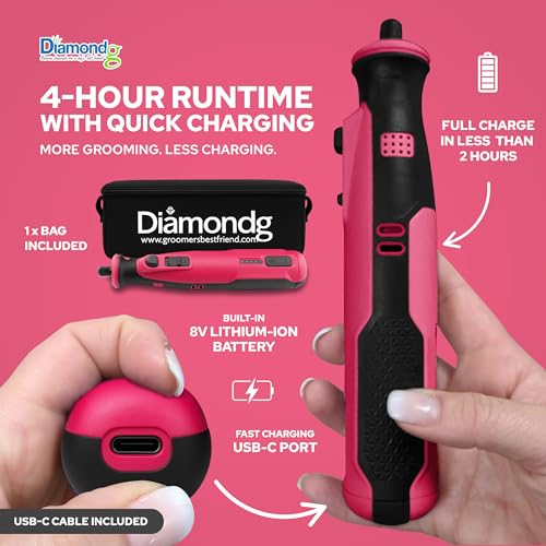 Diamondg Cordless Dog Nail Grinder - Quiet Sound with LED Light, Pink