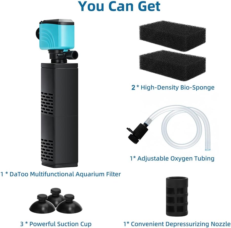 DaToo Aquarium Filter 55-150 Gallon Fish Tank Filter 450GPH Powerful Pump For Aquariums Adjustable Air Flow Submersible Internal Aquarium Filters For Pond Wavemaker Air Supply Freshwater And Saltwater