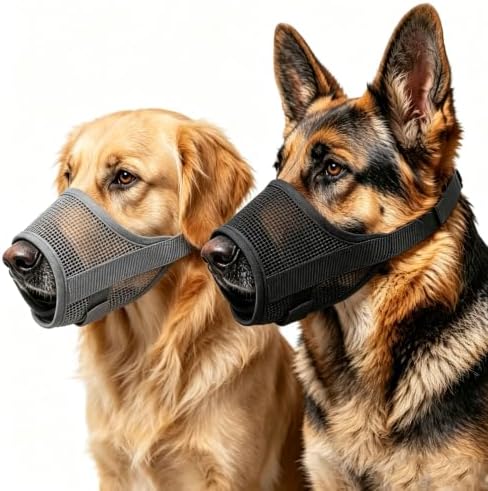 Adjustable Dog Muzzle, Breathable Soft Mesh Anti-Bite Muzzle,Black and Gray