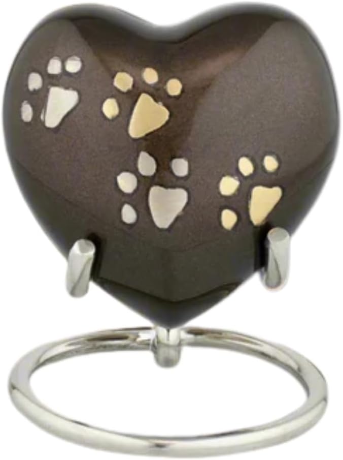 Urn for Pet Ashes Love Paw Heart Stand Cremation Memorial, Pewter 3"