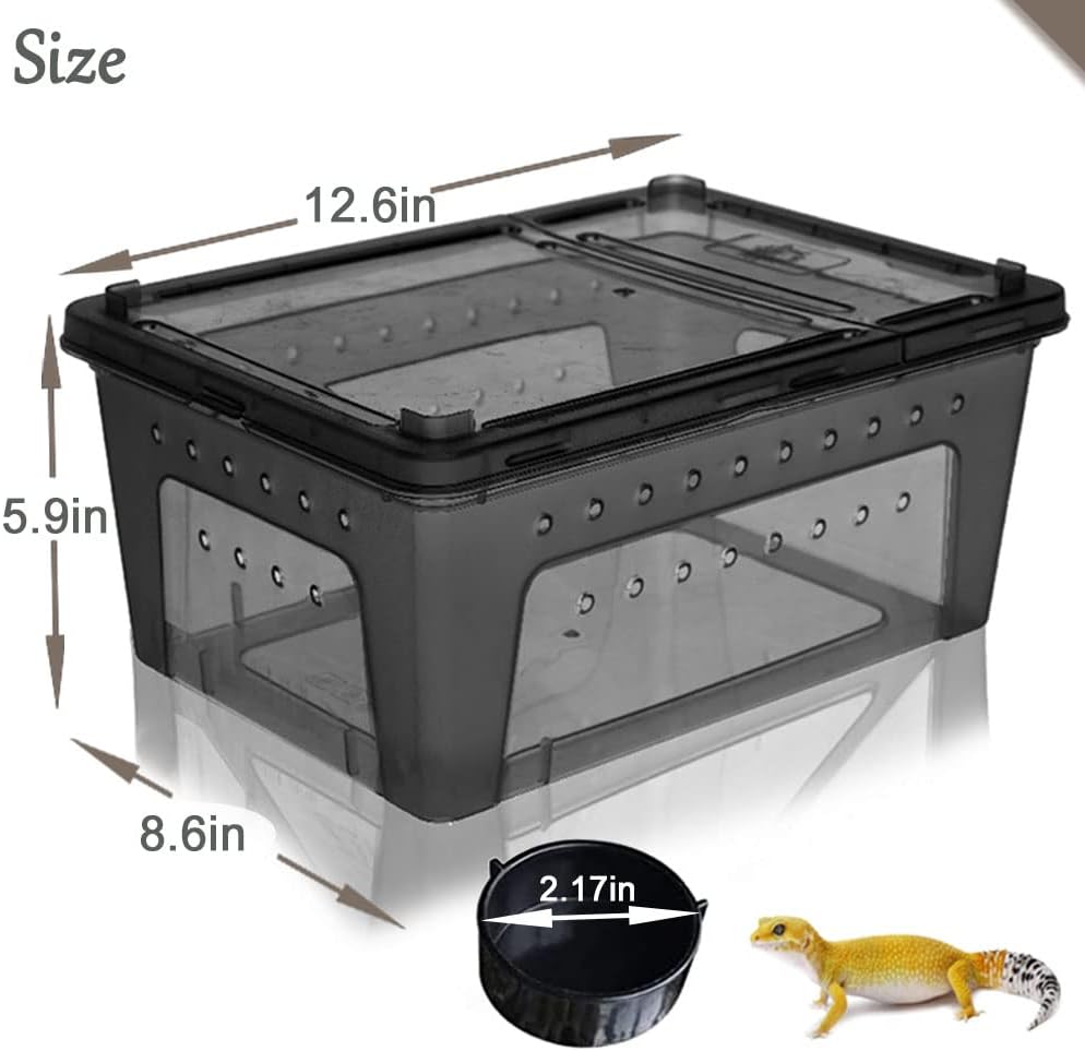 Reptile Hideouts Natural Coconut Shells Hut Hermit Crab Climbing Toys and 2PCS Reptile Feeding Box Snake Breeding Box Transparent Animal Habitat for Bearded Dragon Lizard Spider Frog Scorpio