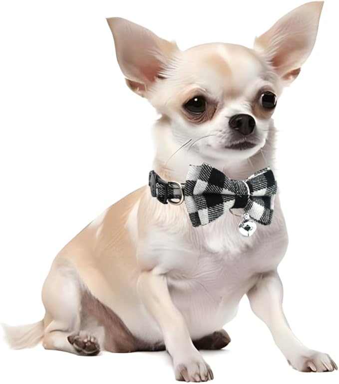 White Plaid Dog Bow Collar - Image 2