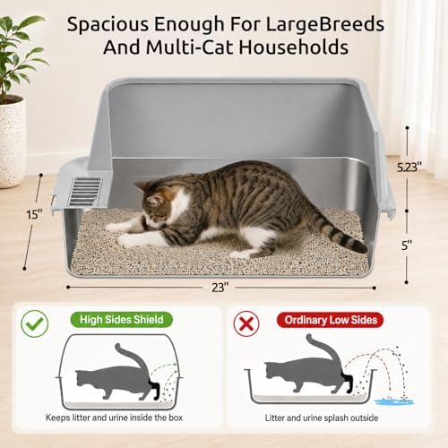 2 Pack Stainless Steel Cat Litter Box for Multi-Cat Households