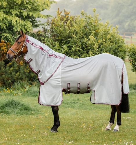 Horseware® Amigo® Bug Buster with No-Fly Zone™ Fly Sheet - Silver/Burgundy & White, 75 inches