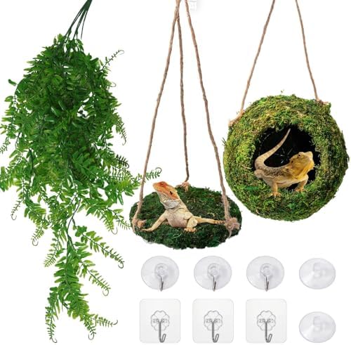 Mossy Reptile Cave Hide, Platform Mossy Hide Shelter for Lizard Gecko Snake