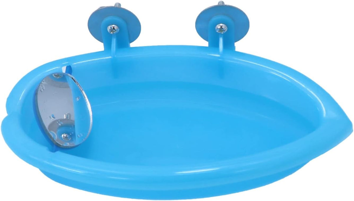 Wontee Bird Bath Parrot Bathing Tub Bird Mirror with Perch Toys for Budgies Parakeets Cockatiels Lovebirds Finches Canaries (Blue (B))