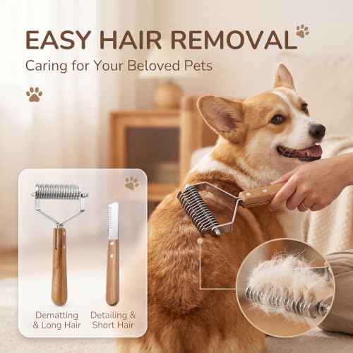 2 Pcs Pet Grooming Combo Deshedding Brush and Stripping Knife