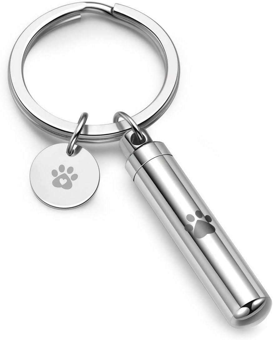 Personalized Master Free Engraving Custom Pet Dog Paw Cylinder Cremation Urn Keychain Keepsake Memorial Ashes Jewelry Black