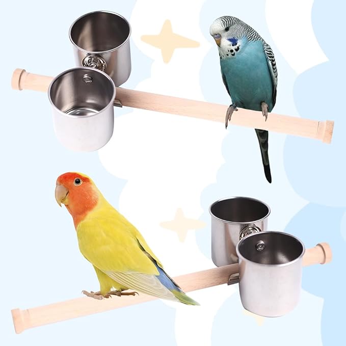 Bird Feeder Cups with Clamp Mount on Standing Perch, 2 Stainless Steel Cups - Image 4