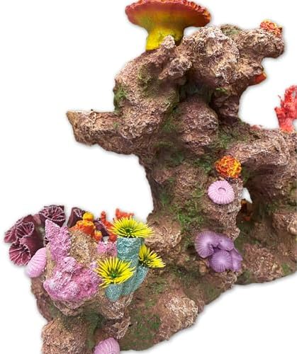 Large Coral Insert Rock for Aquariums – 22" x 13" x 6" – Pre-Mounted Artificial Corals for 40–100 Gallon Tanks