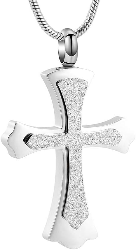 Stainless Steel Cross Memorial Cremation Ashes Urn Pendant Necklace Keepsake Jewelry Urn