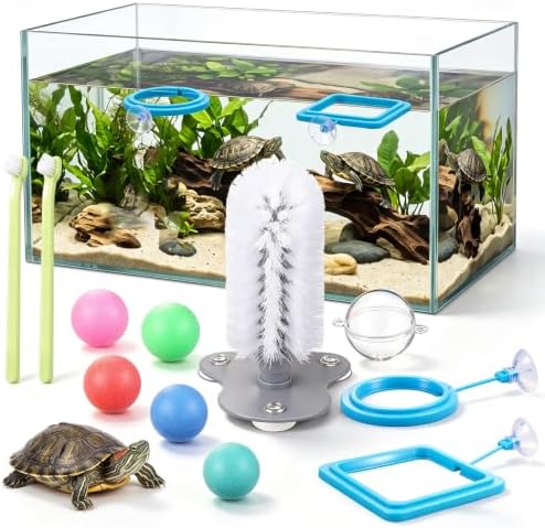 Sosation 11 Pcs Turtle Tank Accessories Turtle Brush Toy Cleaner Feeder