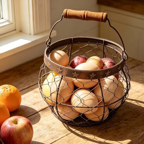 Star Farmhouse Wire Egg Basket for Gathering Fresh Eggs