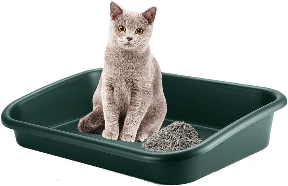 Extra Large Litter Box with High Sides 23.23" Lx16.54 Wx4.33 H, ABS Low Entry Senior Litter Pen Jumbo Pet Safe Litter Boxes Tray for Kittens to Senior Cat, Elderly and Fat Cat (Black)