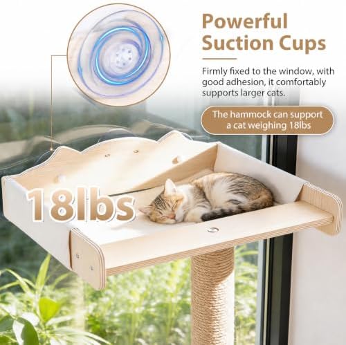Fantasreen Window Perch Cat Hammock Tree 48", with Sisal Post Track Toys (Drill-Free)