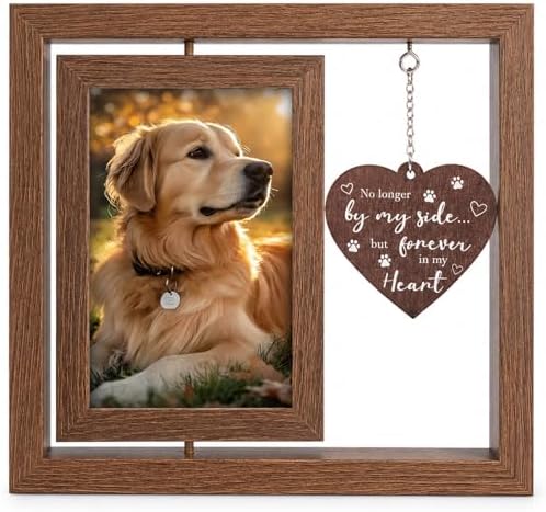 Dog Memorial Gifts for Loss of Dog, Rotating Wooden Picture Frame for 4x6 Photo, Pet Memorial Gifts, Cat Sympathy Bereavement Remembrance Keepsake Gift