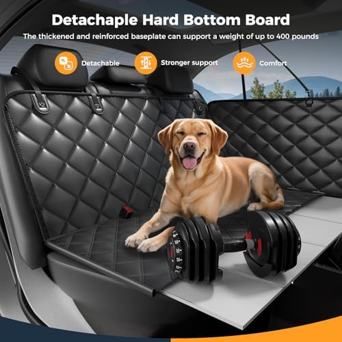 Dog Car Seat Cover for Back Seat, Hard Bottom Back Seat Extender for Dogs - Supports 400lb