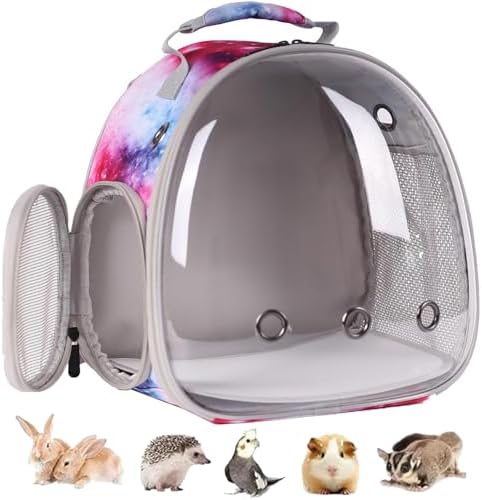 Bunny Carrier Backpack with Space Capsule Clear Bubble Window - Portable Small Animal Backpack Travel Pet Carrier Galaxy for Guinea Pig Rabbit Bearded Dragon Rat Lizard Hamster (Galaxy Pink)