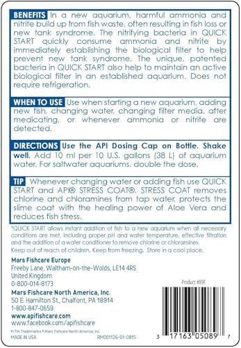 (2) API Quick Start 16oz Bottles for Freshwater and Saltwater Aquariums.