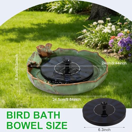 Bird Bath Bowl with Solar Fountain for Outdoors, 9.4" Ground Table Top Birdbath with Solar Powered Pump, Weather Resistant Hummingbird Water Feature for Garden Patio Deck Balcony Lawn Yard Home