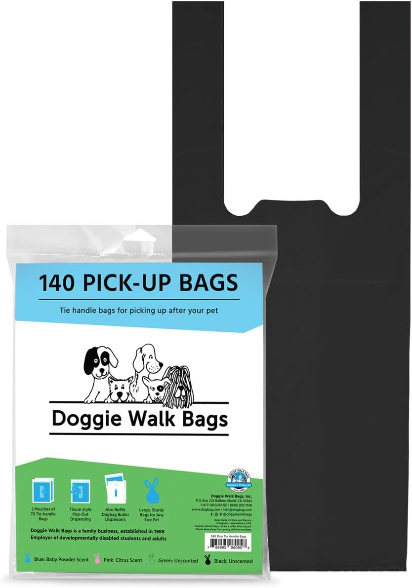 Tie Handle Dog Waste Bags, Black Unscented, 140