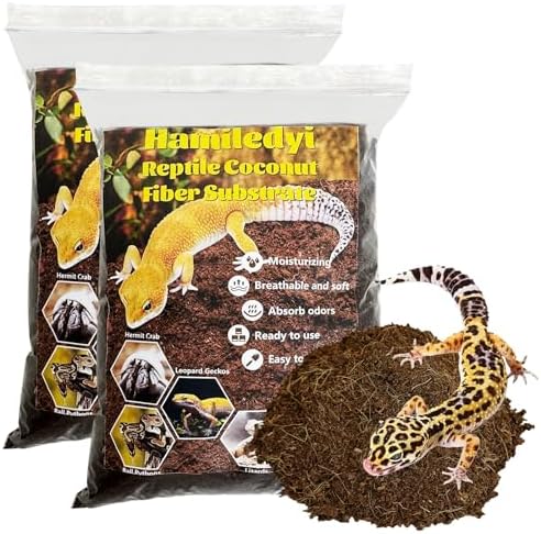 Hamiledyi Reptile Coconut Fiber Substrate Lizards Breathable Coconut Soil Tortoise Habitat Substrate Terrarium Bedding for Snake, Bearded Dragon, Gecko, Horned Frog, Hermit Crab, Tarantulas (2Pack)