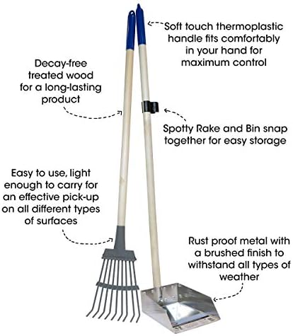 Spotty Wood Handle Pooper Scooper Durable Solid Metal Poop Tray with Rake 36.75" Long Handled Scoop | Great for Large or Small Dogs | No Assembly Required | Better for The Environment Than Plastic