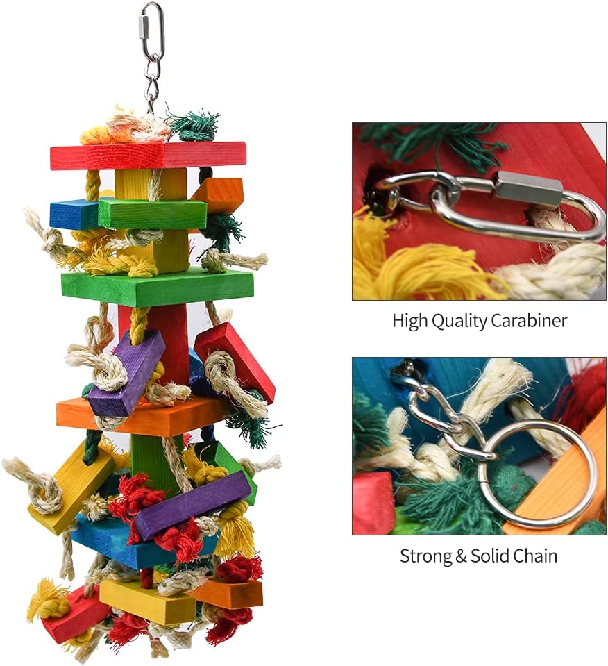 RUBY.Q 20in Large Parrot Toy, Multicolored Natural Wooden Bird Chewing Toys