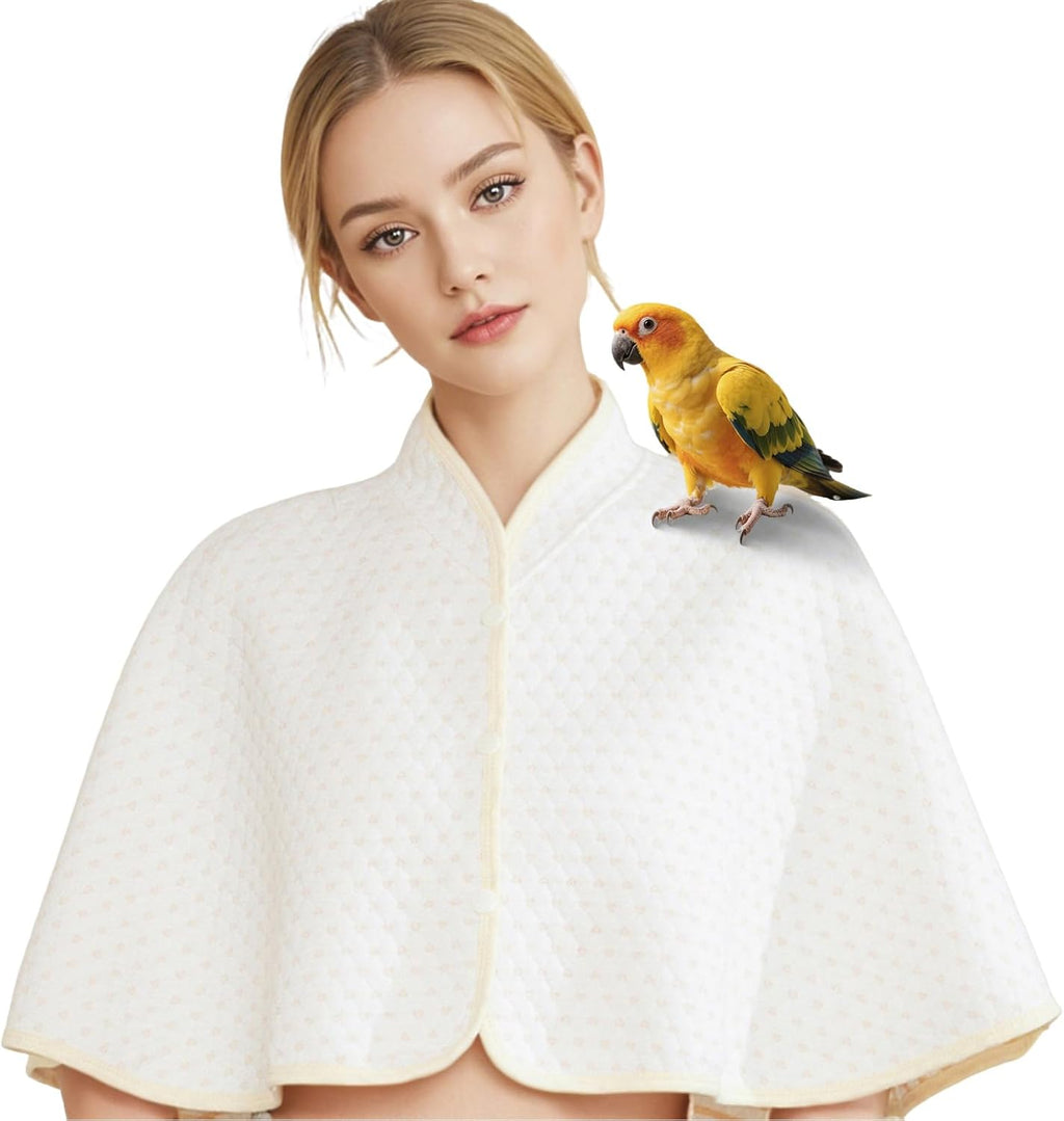 Reusable Parrot Diaper & Shoulder Protector - Poop Catcher Cloak for Cockatiels, Conures, Parakeets, Lovebirds, Small Macaws - Parrot Toys (White - Blue Border, Large)