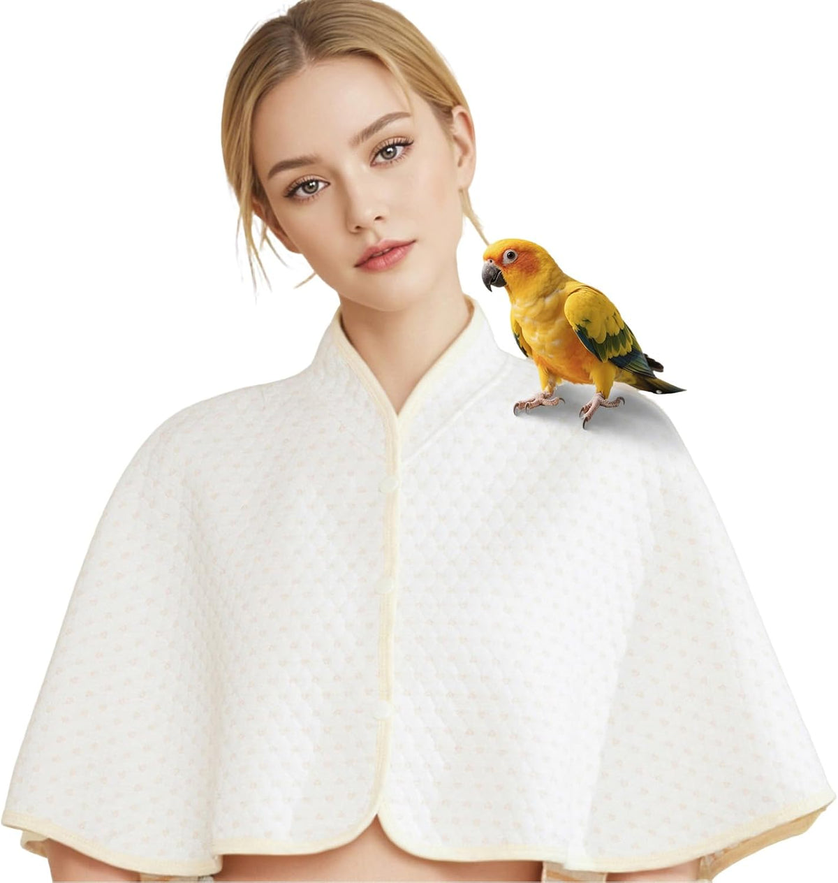 Reusable Parrot Diaper & Shoulder Protector - Poop Catcher Cloak for Cockatiels, Conures, Parakeets, Lovebirds, Small Macaws - Parrot Toys (White - Blue Border, Large)