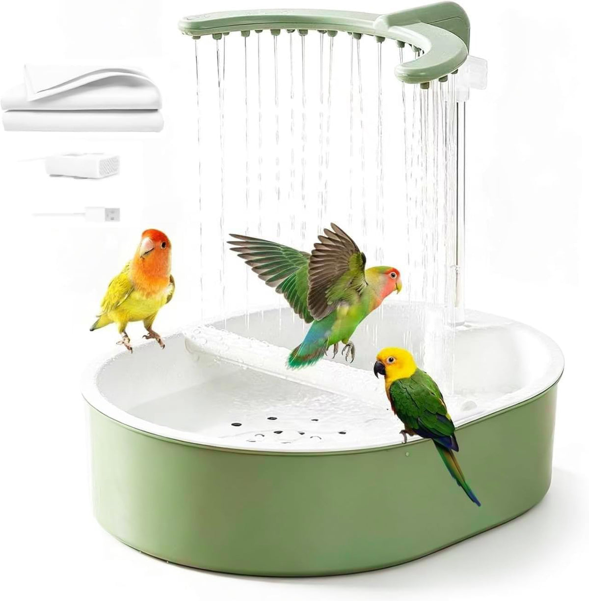 Automatic Parakeet Bird Bath with Pump,Bird Shower Fountain Indoor(UShape)