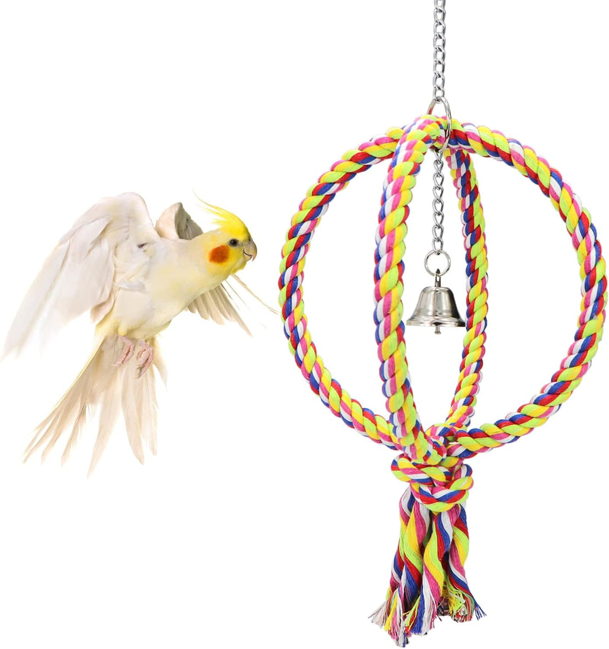 Litewoo Bird Swing Rope Perch Stand 2 Rings Toy for Parrots, L