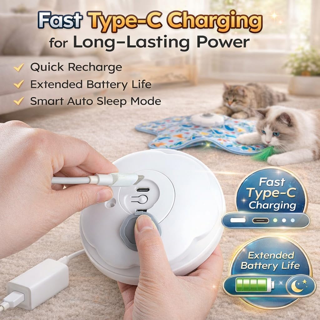 Interactive Cat Toys with Squeaker for Interactive Playing, Anxiety Relief Boredom Rechargeable Automatic Feathers Toys Touch Activated for Indoor Adult Cats and Kittens (Interactive Toys)