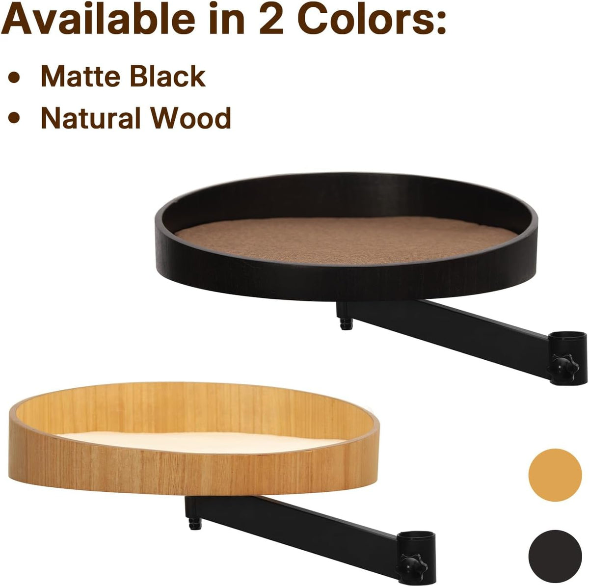360° Swivel Clamp-On Cat Desk Bed & Window Perch, Elevated Pet Hammock with Washable Cushion, No Drill Sturdy Frame Lounger Shelf for Bedroom, Desk, Bedside (Wood)