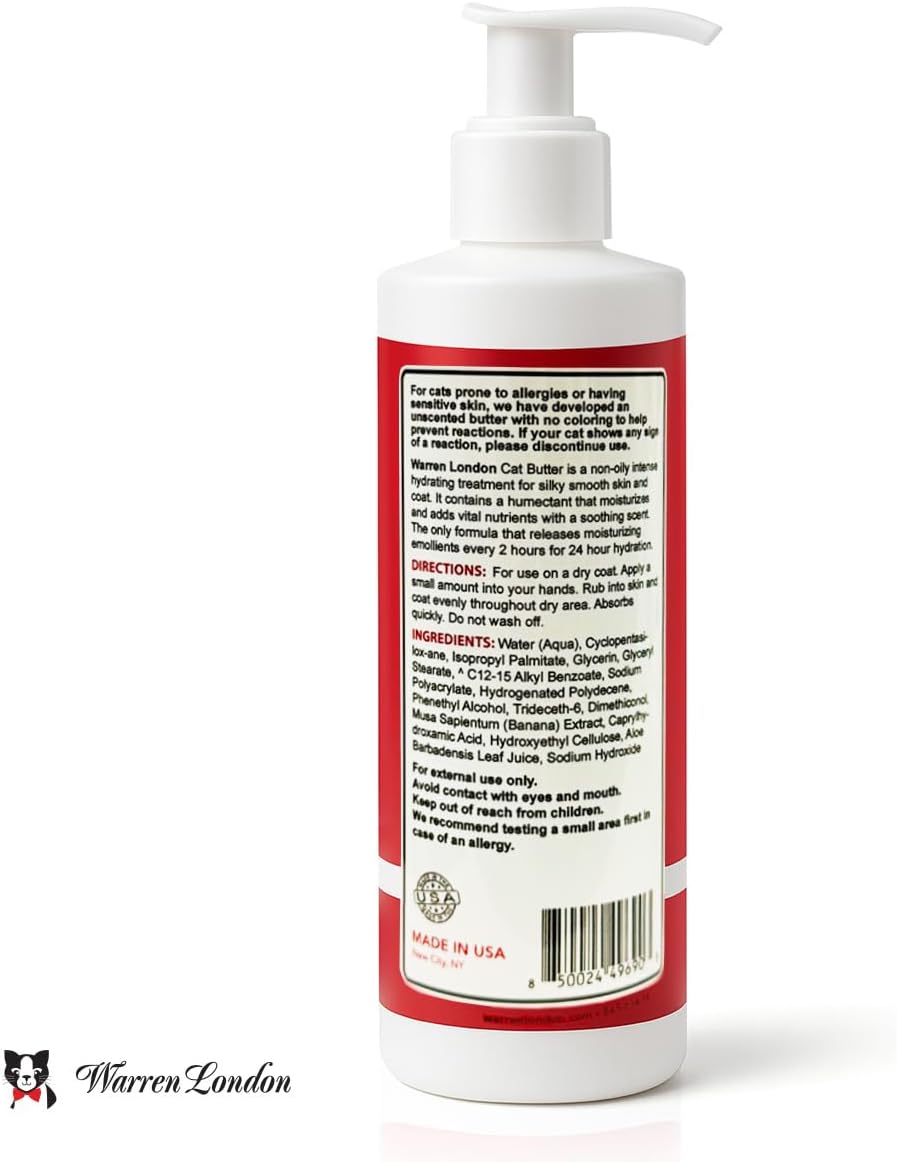 Warren London Cat Hydrating Butter | Unscented Leave-in Conditioner Lotion for Soft, Shiny Fur | Deep Moisture & Detangling for All Breeds