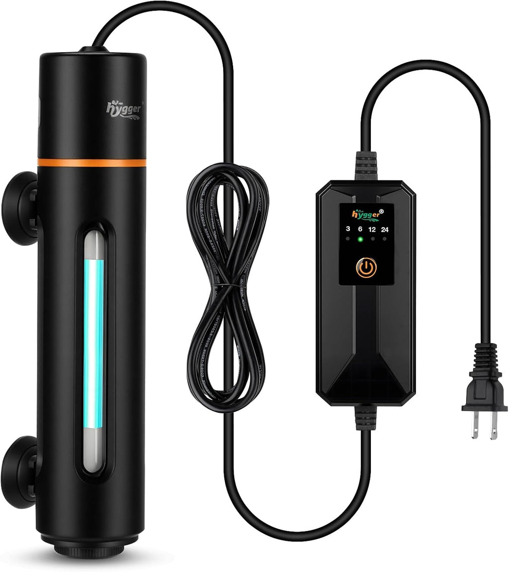 hygger 7W Aquarium U-V Light with Timer, 360° Protective Shield Clean Lamp for Green Water & Algae, Amphibian Small U-V Light for 30-130 Gal Freshwater & Saltwater Fish Tanks