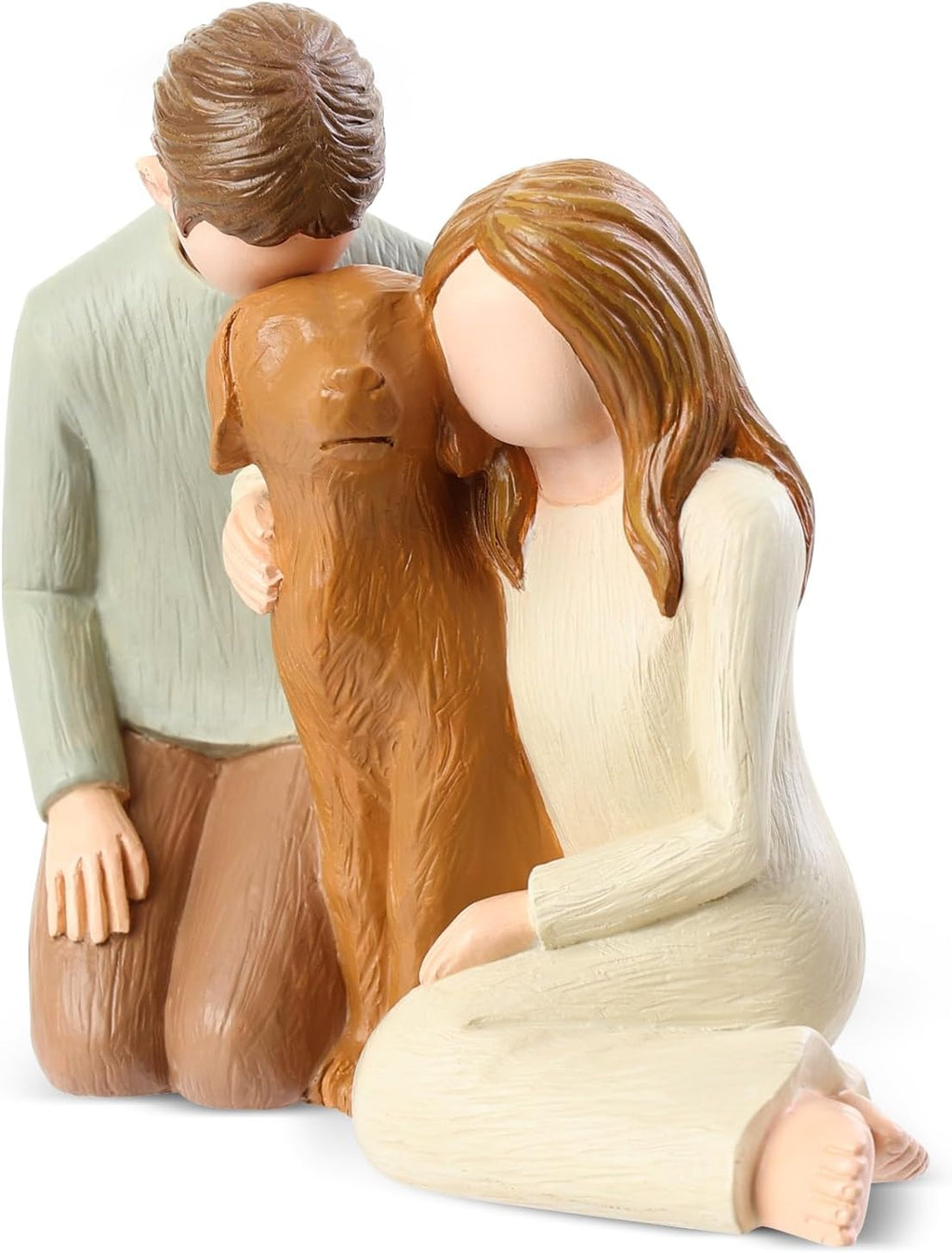 Hensonever Couple with Dog Figurines Ornaments, We are A Family Memorials Statues Gifts for Dog Lovers