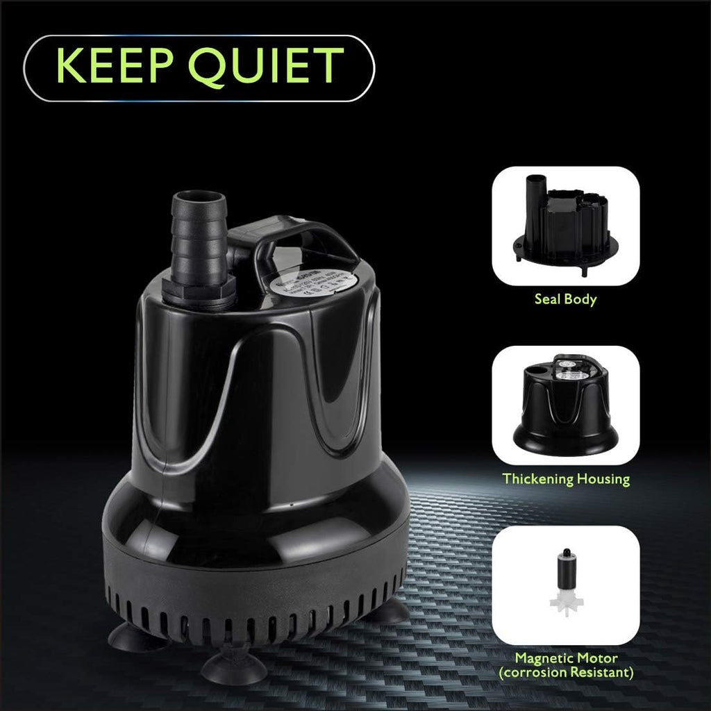 hygger 215 GPH Quick Water Change Aquarium Pump Submersible Fountain Water Pump Fish Tank Pond Drain Transfer Pump with 2 Adaptors
