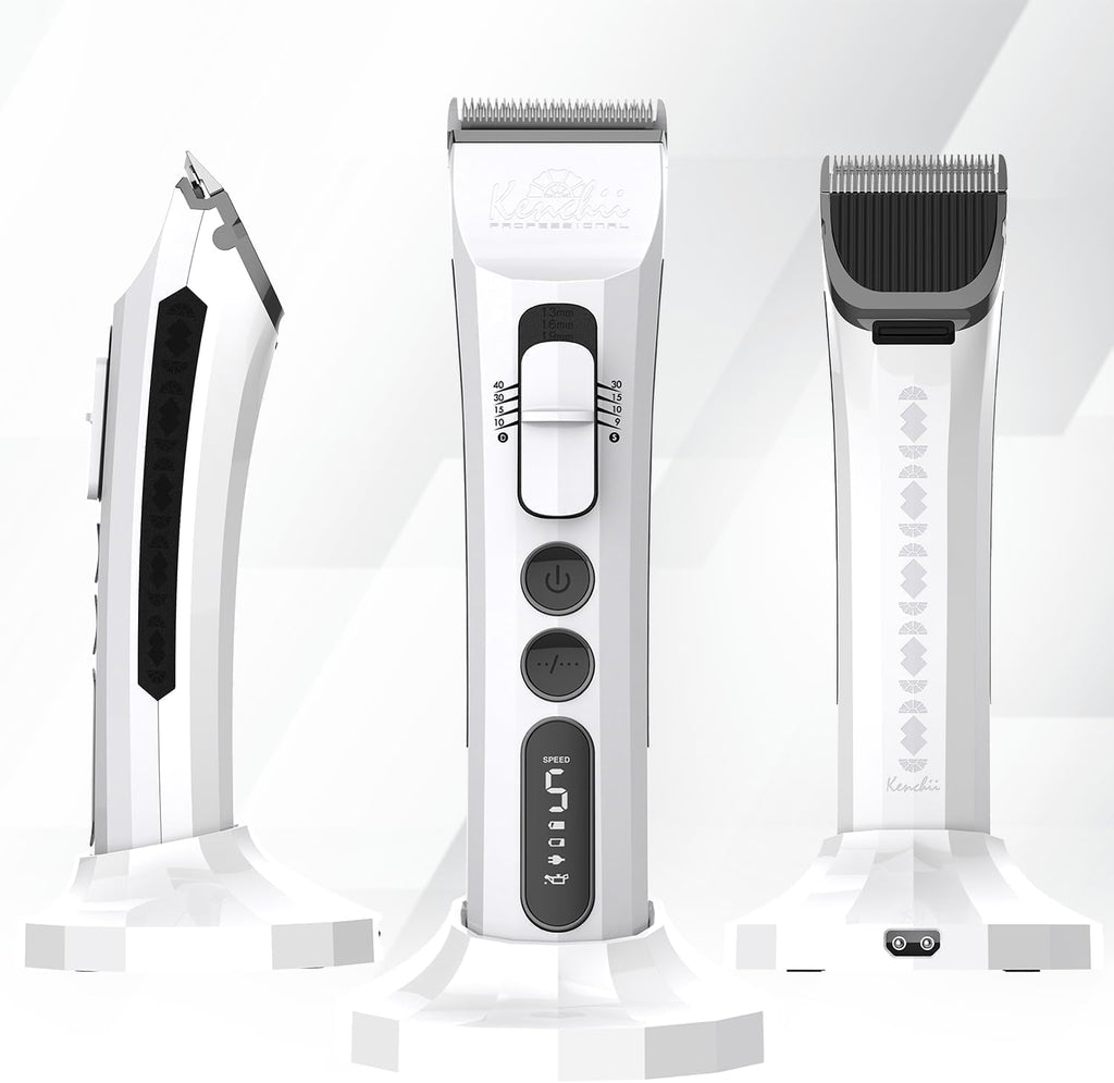 Kenchii Flash Cordless Dog Grooming Clipper, 4-in-1 Blade, White