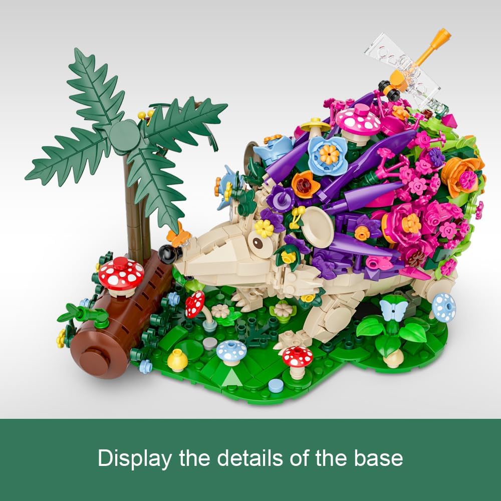 RiceBlock Hedgehog Building Sets, Flowers Animal Building Toys Collectible Gift ，Birthday Gifts Toys for Adults and Kids Age 6+(998 Pieces).