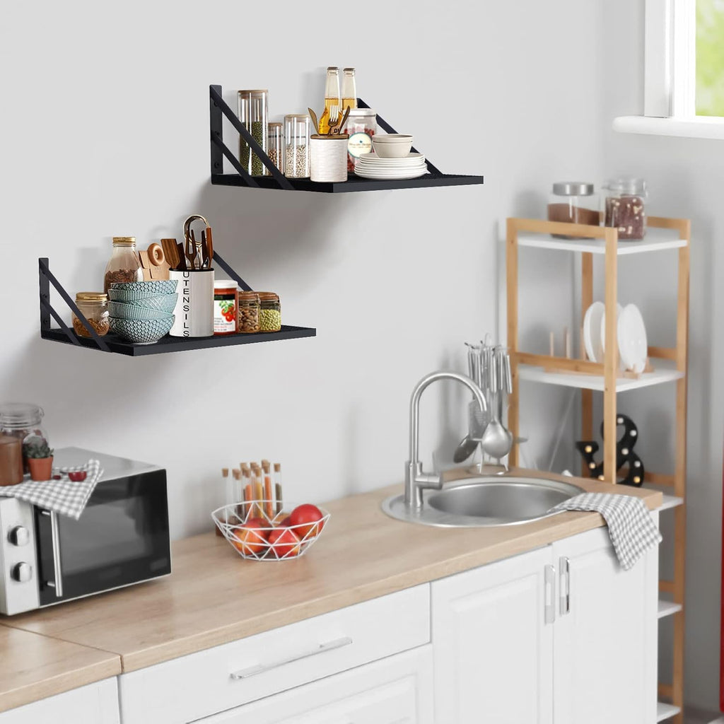 2 Pc Deep Floating Wall Shelves, Heavy Duty, 16x12, Black
