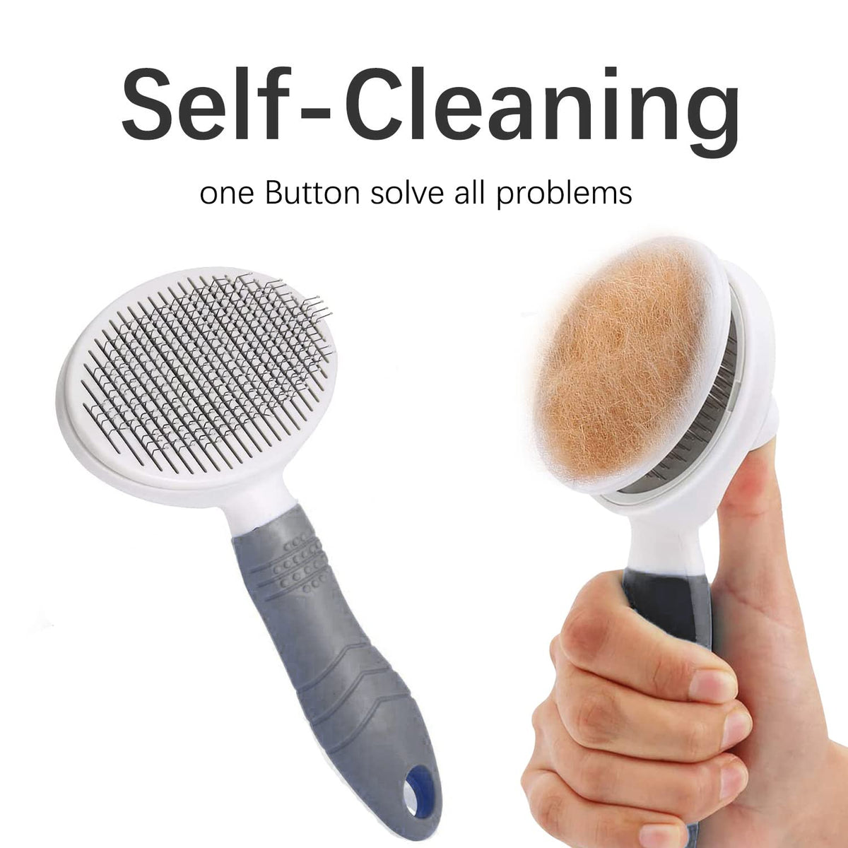 Self Cleaning Slicker Brush - Cat Brush Skin-Friendly Deshedding Grooming Massaging Tool for Long & Short Haired Pets, Cat Hair Brushes Easy Removes Undercoat for Dogs Cats Rabbits-UPGRADED, Gray