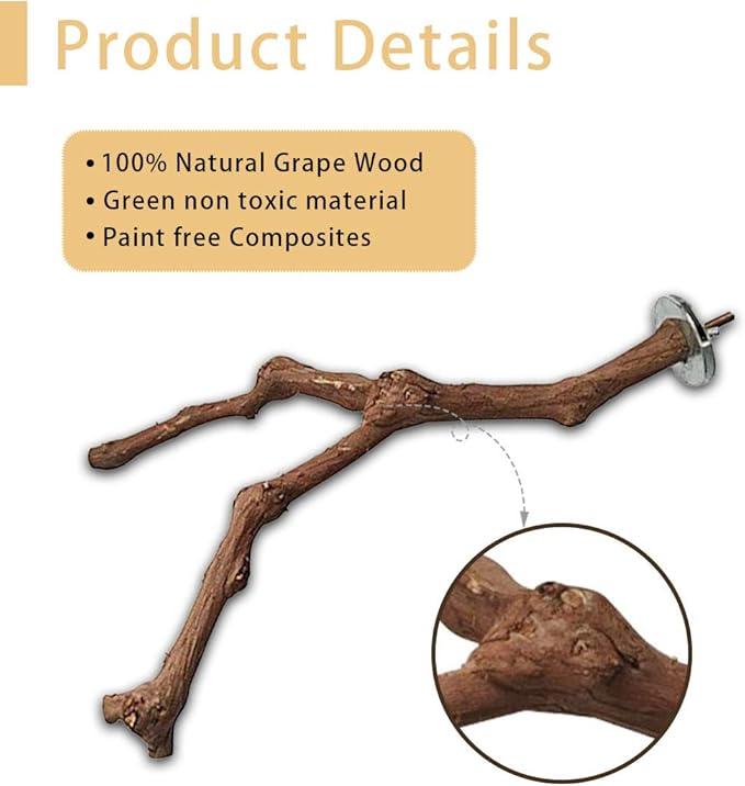 PINVNBY Parrot Perches Natural Birds Stand Wild Grape Stick Grinding Paw - Image 3