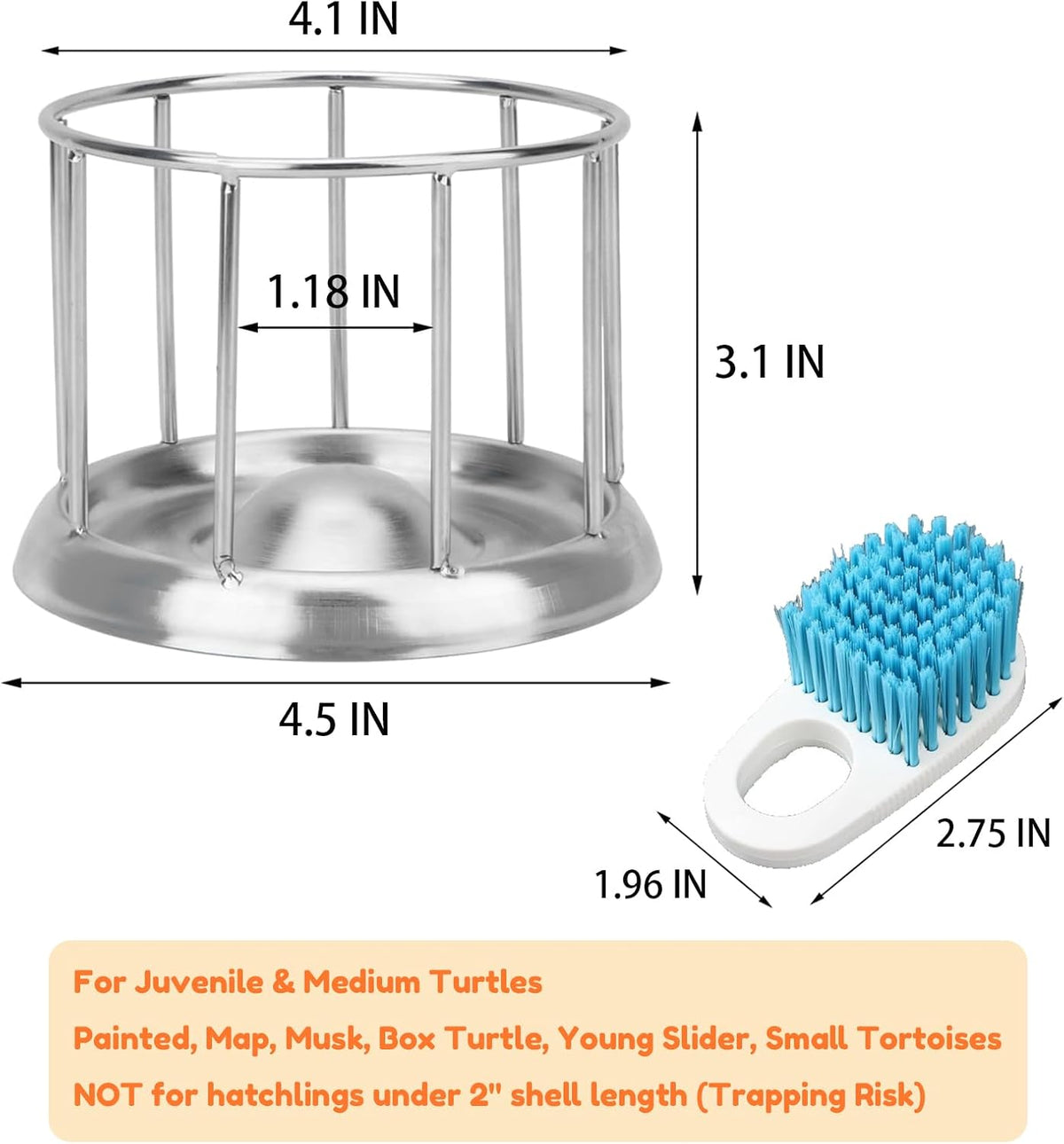 Stainless Steel Turtle Feeder, Multi-Turtle Divided Feeding Dish with Anti-Spill & Anti-Scatter Barrier, Reptile Food Bowl for Aquatic Turtles, Box Turtles, Tortoises, Bearded Dragons, Lizards (S)