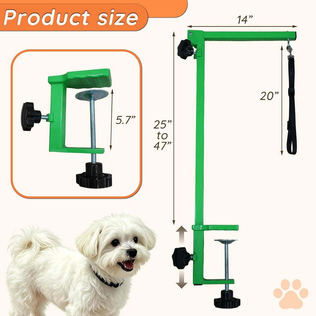 Iron Dog Grooming Arm with Clamp, Adjustable 25-47", Small/Medium