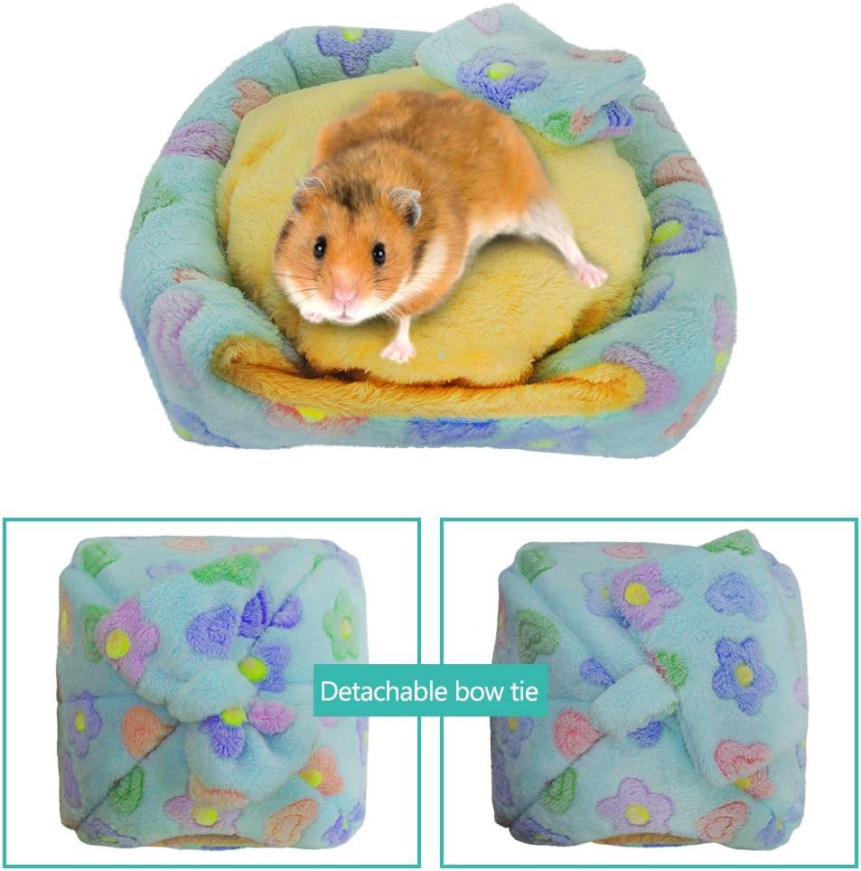 HOMEYA Small Animal Pet Bed, Sleeping House Habitat Nest for Guinea Pig Hamster Hedgehog Rat Chinchilla Hideout Bedding Snuggle Sack Cuddle Cup Cage Accessories with Removable Washable Mat(Blue)