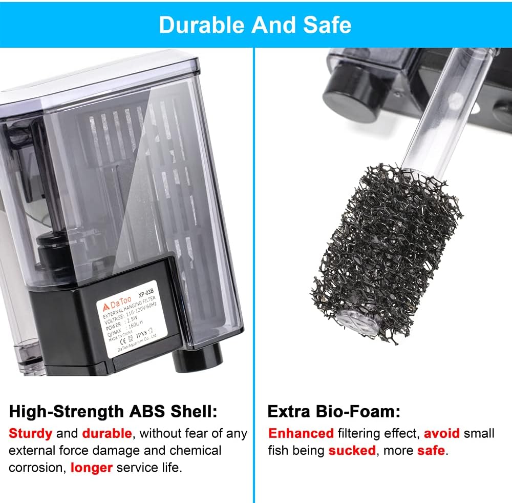 DaToo Aquarium Hang On Filter Small Fish Tank Hanging Filter Power Waterfall Filtration System for 20 to 30 Gallon Aquariums