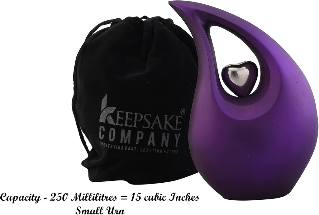 White Teardrop Small Urns for Human Ashes/Mini Urn with Sky Blue Heart/Cremation Keepsakes for Ashes/Ash Holders (Purple - Silver, Small - S (15 Cu in))
