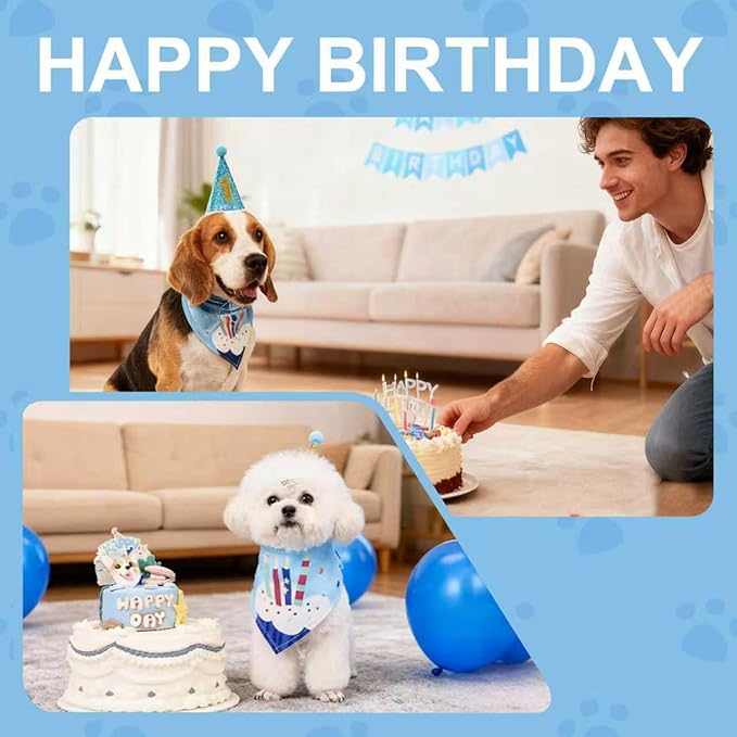 Dog & Cat Birthday Party Decorations Set Include Bandana, Adjustable Hat - Image 4